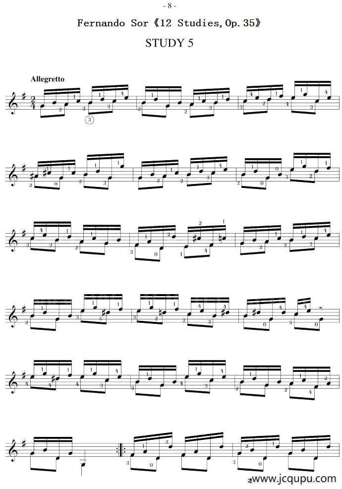 Fernando Sor《12 Studies,Op.35》（STUDY 5）简谱