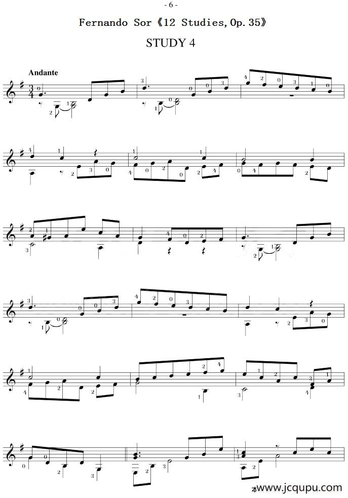 Fernando Sor《12 Studies,Op.35》（STUDY 4）简谱
