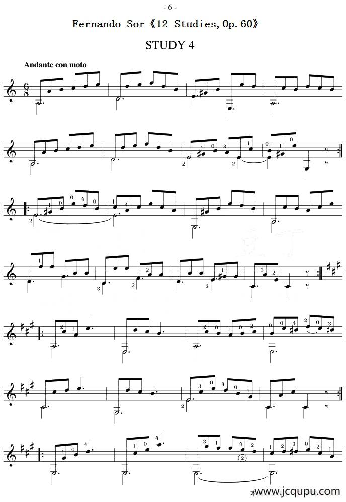 Fernando Sor《12 Studies,Op.60》（STUDY 4）简谱
