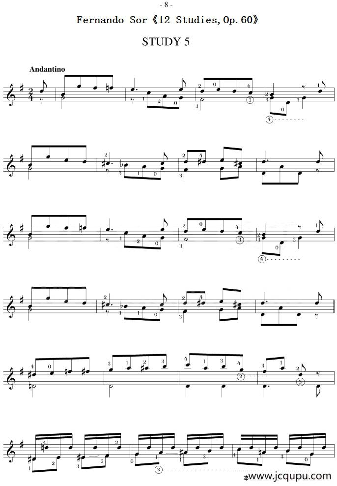 Fernando Sor《12 Studies,Op.60》（STUDY 5）简谱