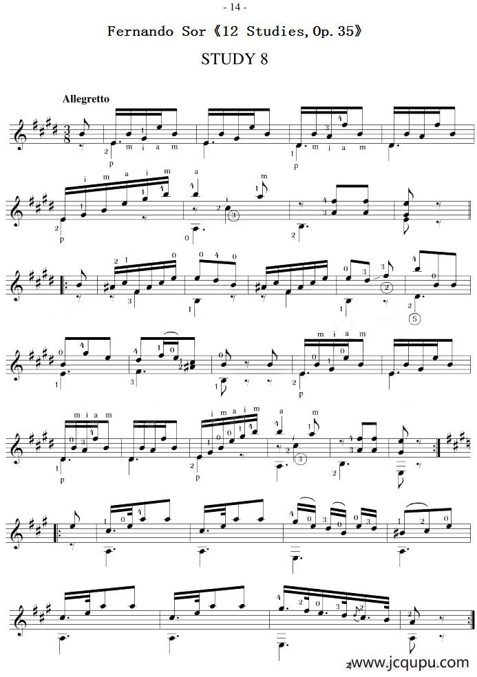 Fernando Sor《12 Studies,Op.35》（STUDY 8）简谱