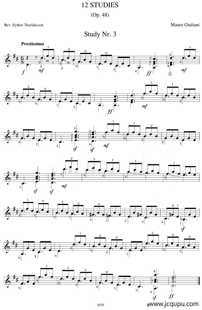 Mauro Giuliani《12 Studies,Op.48》（STUDY 3）简谱