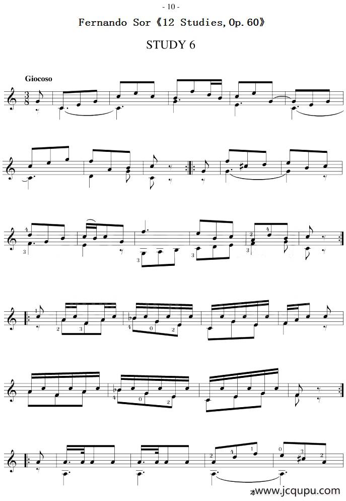 Fernando Sor《12 Studies,Op.60》（STUDY 6）简谱