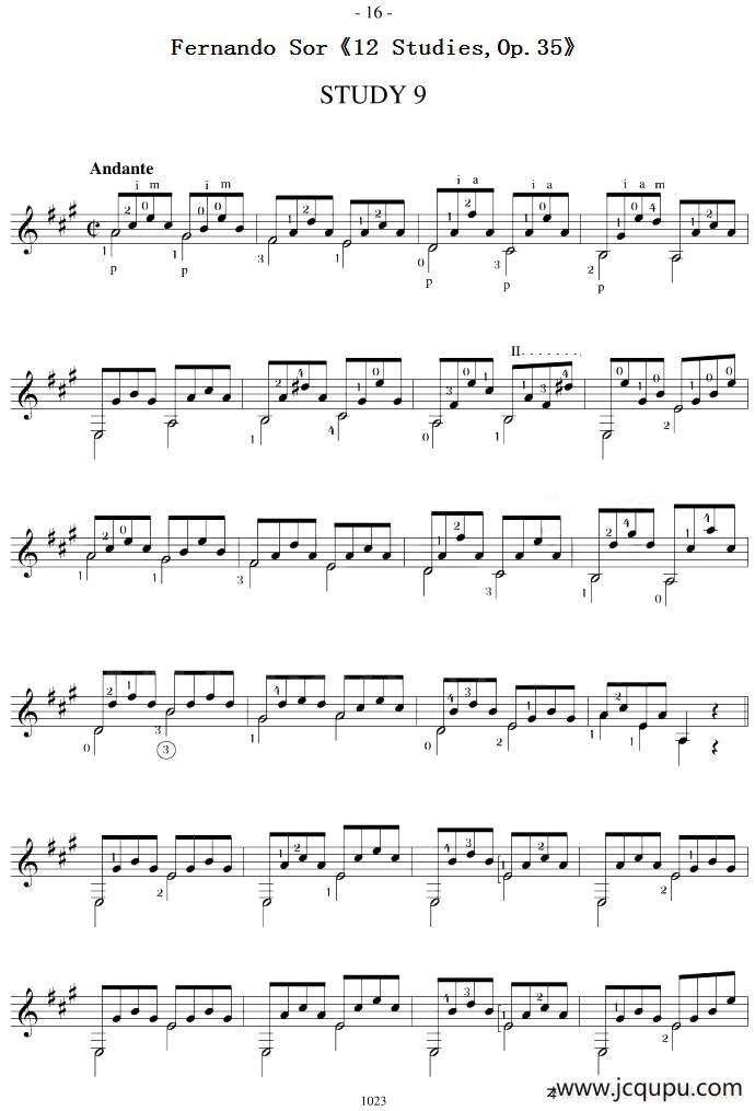 Fernando Sor《12 Studies,Op.35》（STUDY 9）简谱