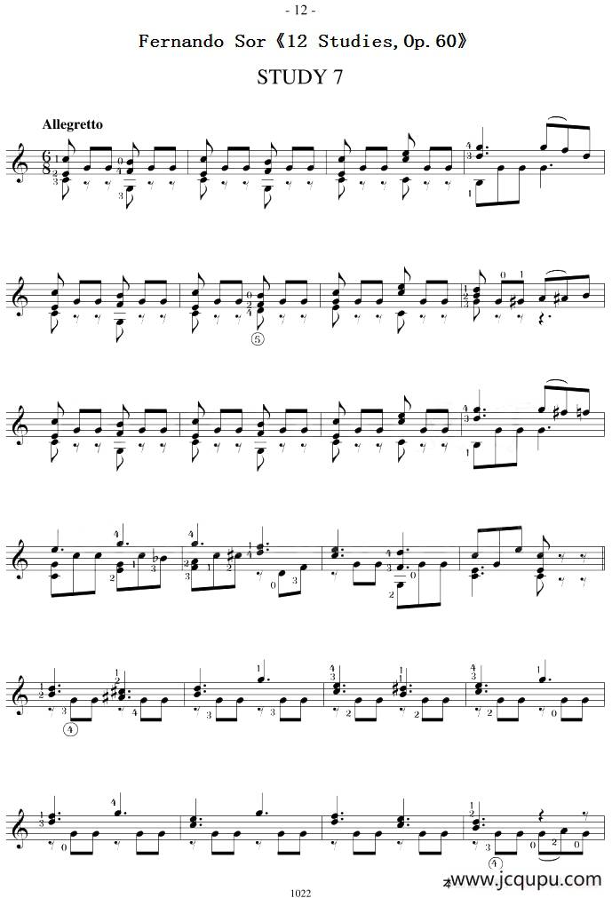 Fernando Sor《12 Studies,Op.60》（STUDY 7）简谱