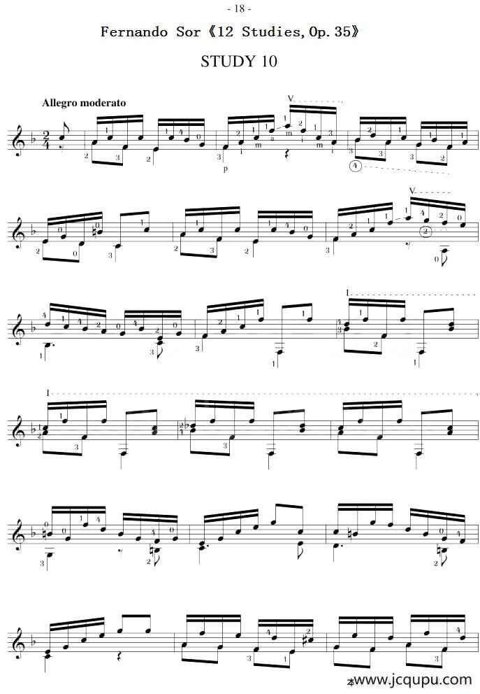 Fernando Sor《12 Studies,Op.35》（STUDY 10）简谱
