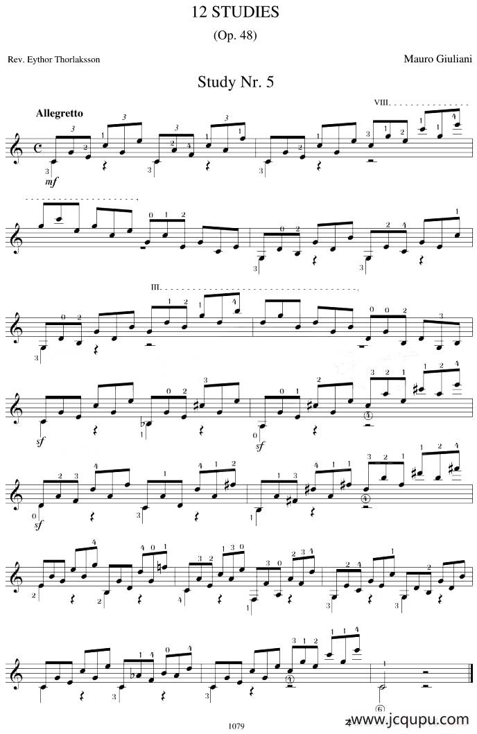 Mauro Giuliani《12 Studies,Op.48》（STUDY 5）简谱