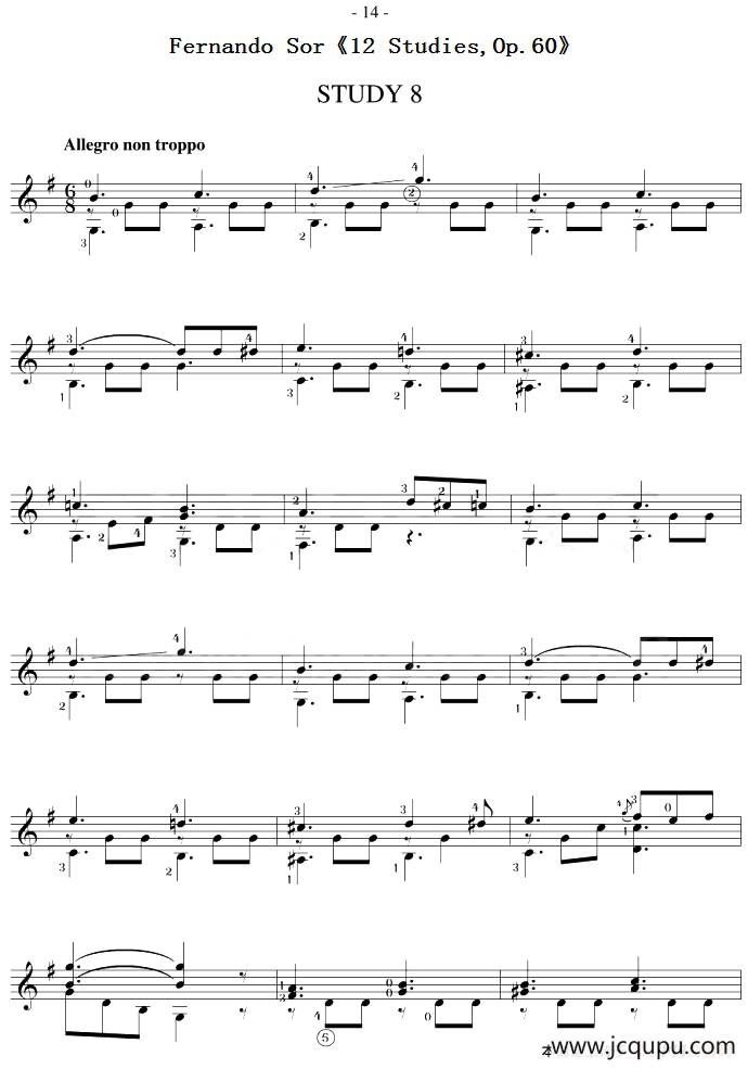 Fernando Sor《12 Studies,Op.60》（STUDY 8）简谱