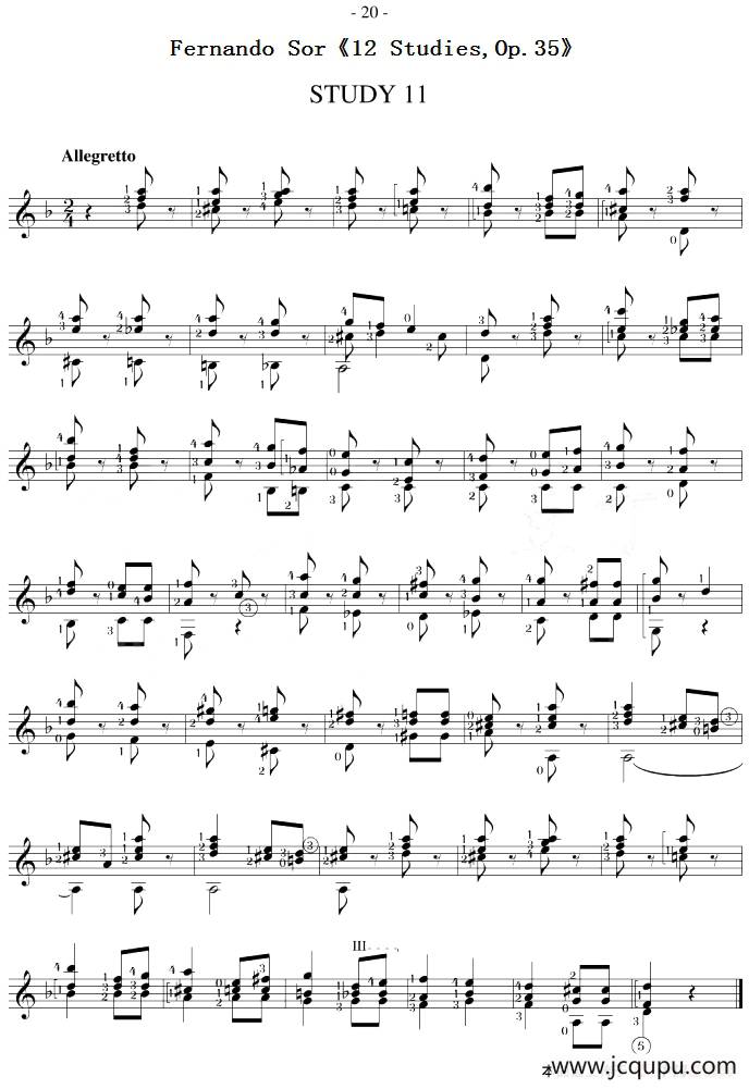 Fernando Sor《12 Studies,Op.35》（STUDY 11）简谱