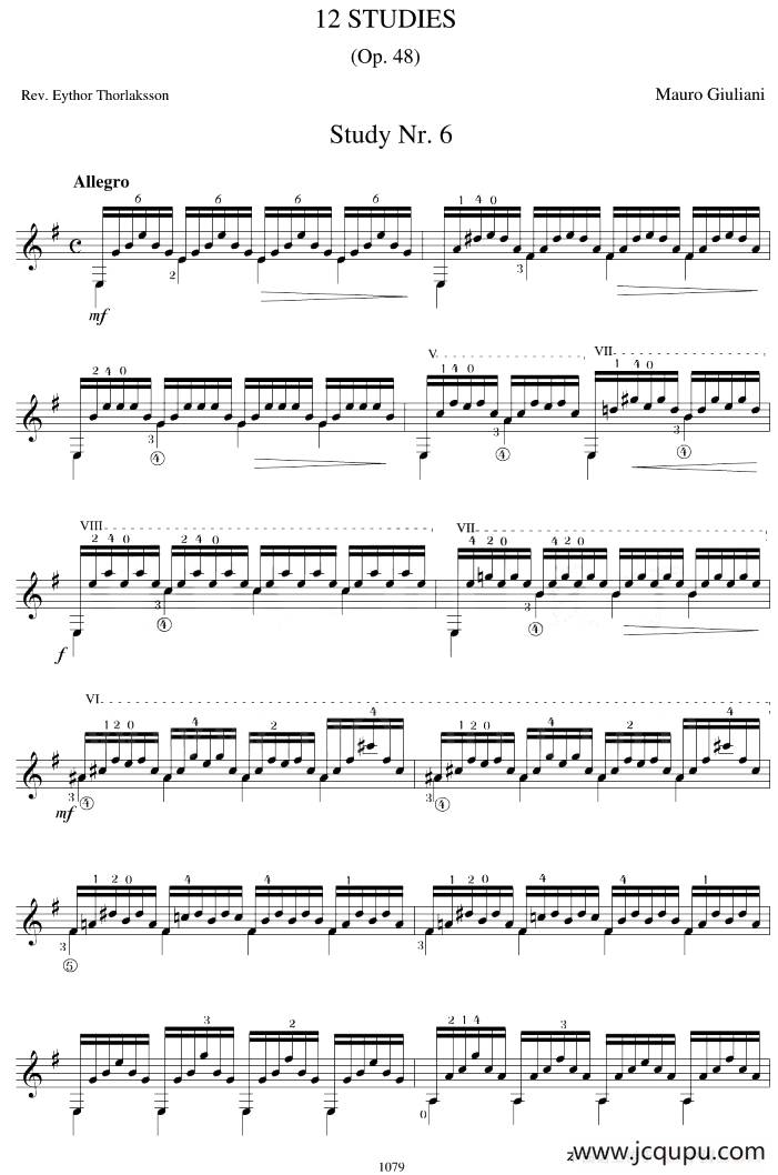Mauro Giuliani《12 Studies,Op.48》（STUDY 6）简谱