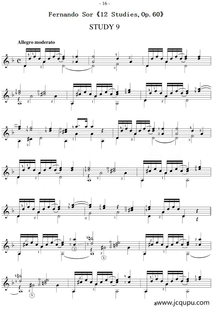 Fernando Sor《12 Studies,Op.60》（STUDY 9）简谱
