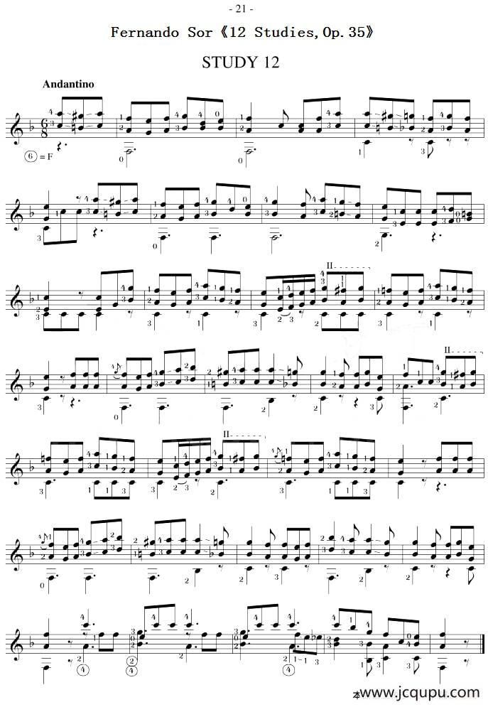 Fernando Sor《12 Studies,Op.35》（STUDY 12）简谱