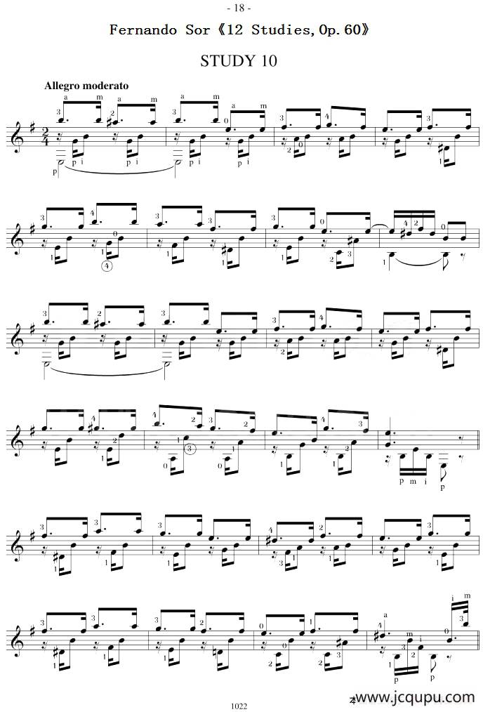 Fernando Sor《12 Studies,Op.60》（STUDY 10）简谱
