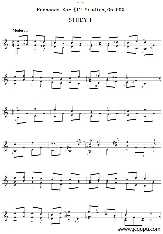 Fernando Sor《12 Studies,Op.60》（STUDY 1）简谱