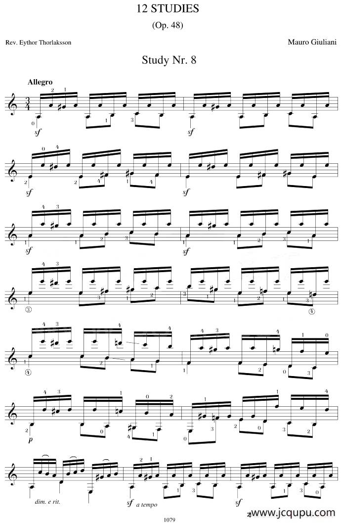 Mauro Giuliani《12 Studies,Op.48》（STUDY 8）简谱