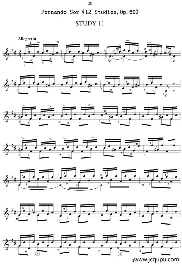 Fernando Sor《12 Studies,Op.60》（STUDY 11）简谱