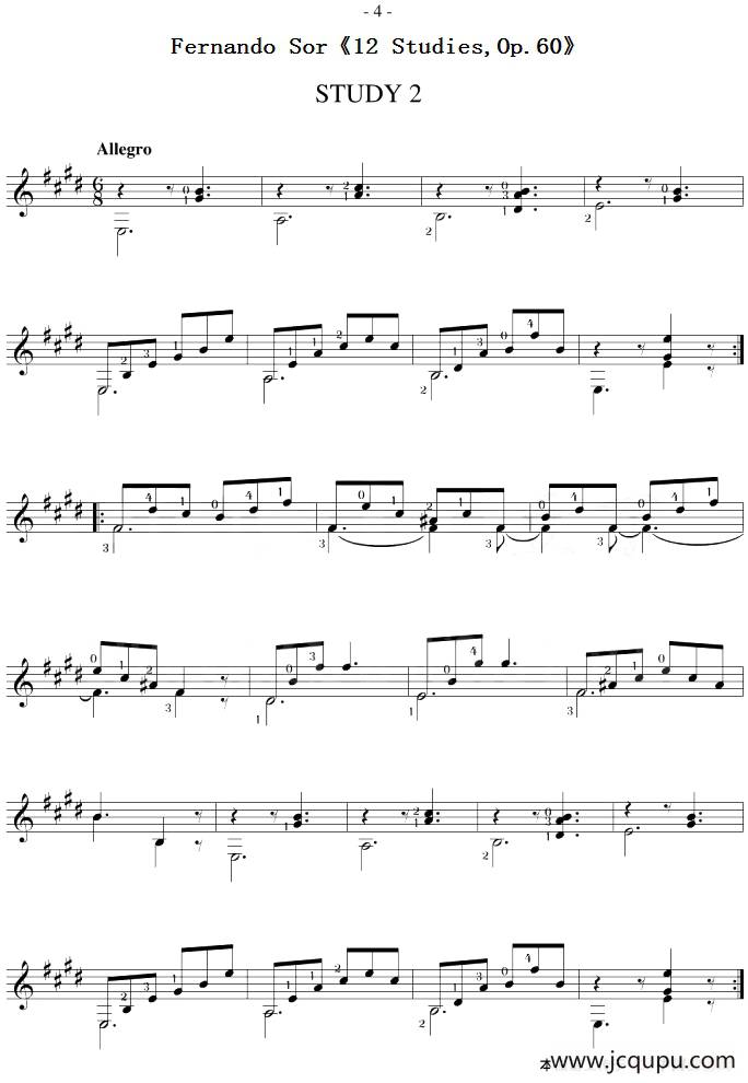 Fernando Sor《12 Studies,Op.60》（STUDY 2）简谱