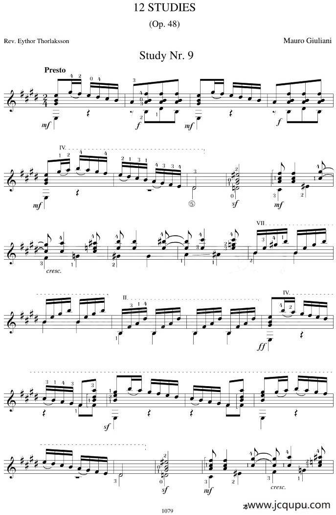 Mauro Giuliani《12 Studies,Op.48》（STUDY 9）简谱