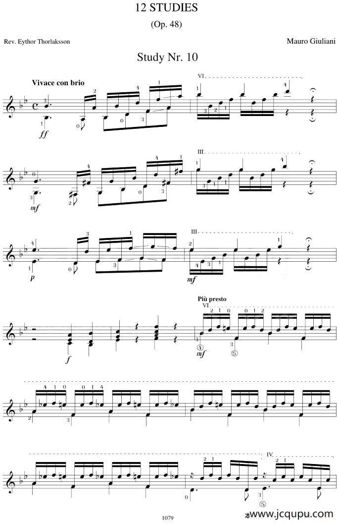 Mauro Giuliani《12 Studies,Op.48》（STUDY 10）简谱