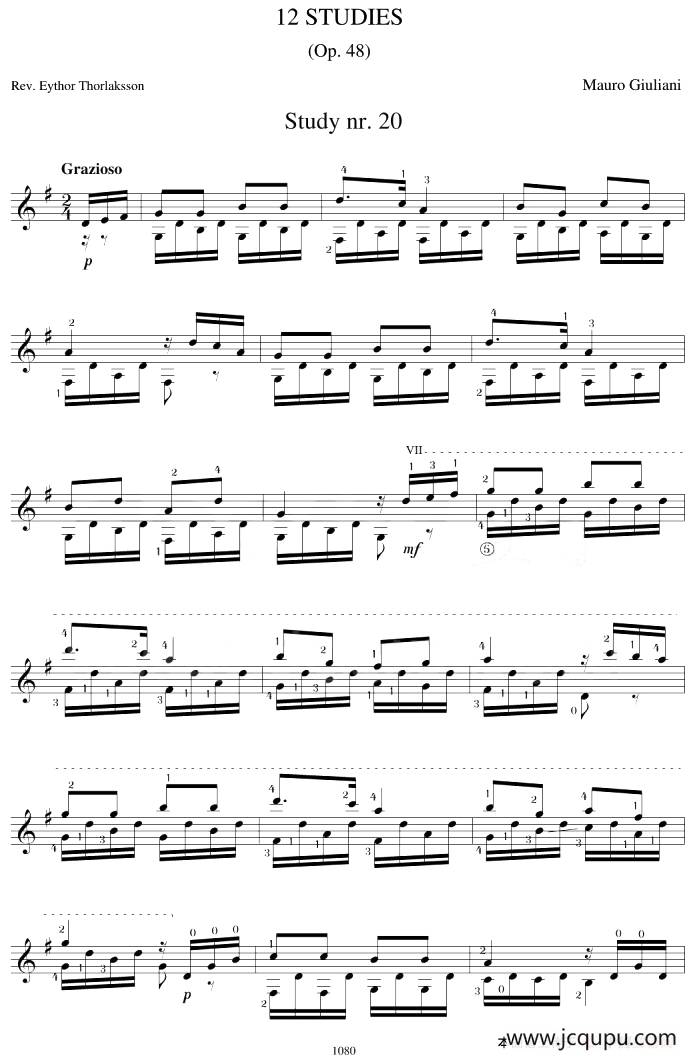 Mauro Giuliani《12 Studies,Op.48》（STUDY 20）简谱