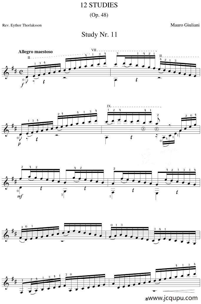 Mauro Giuliani《12 Studies,Op.48》（STUDY 11）简谱