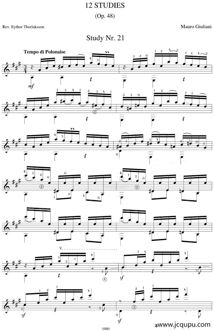 Mauro Giuliani《12 Studies,Op.48》（STUDY 21）简谱