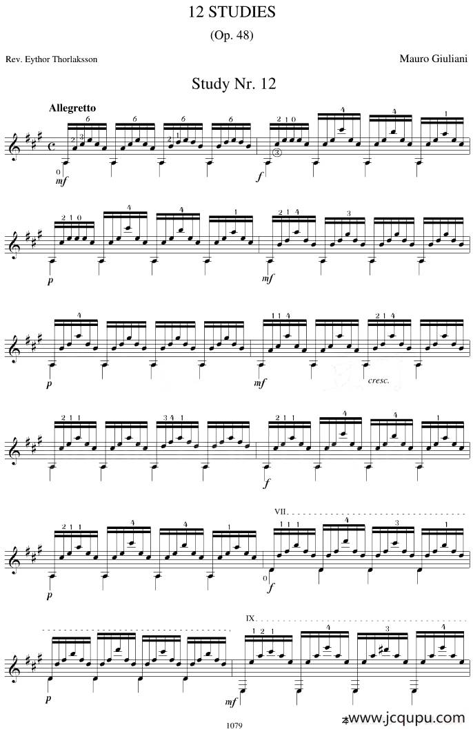 Mauro Giuliani《12 Studies,Op.48》（STUDY 12）简谱