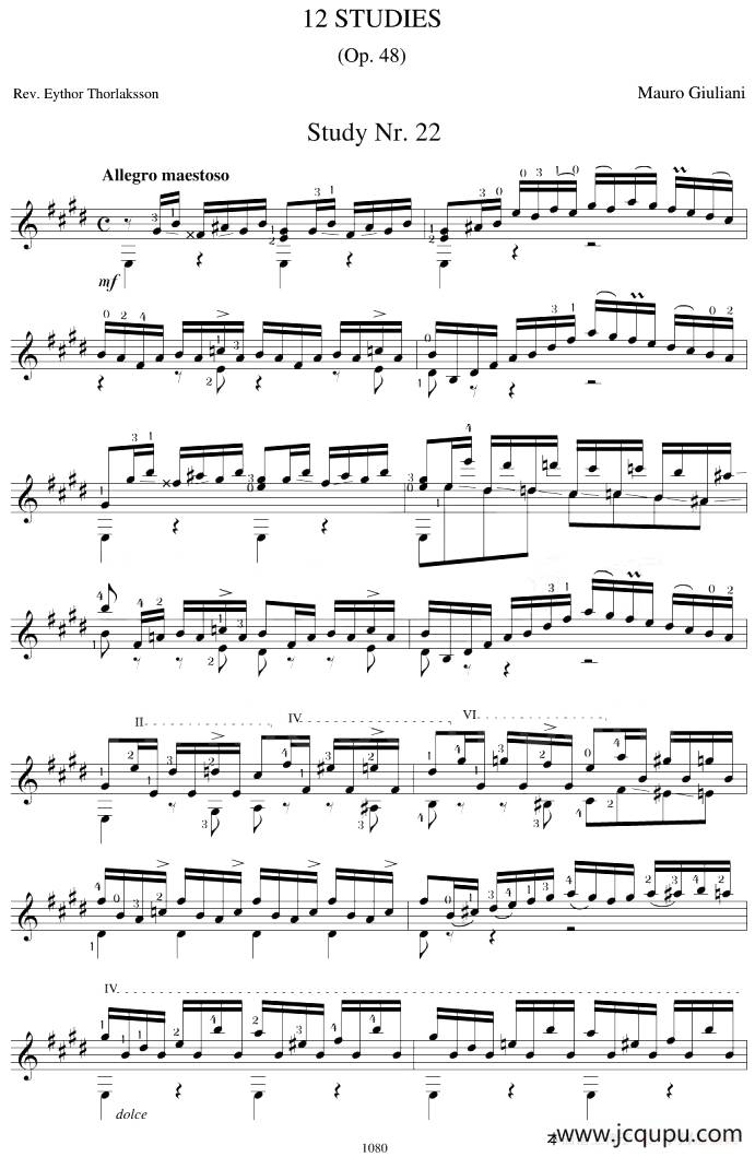 Mauro Giuliani《12 Studies,Op.48》（STUDY 22）简谱