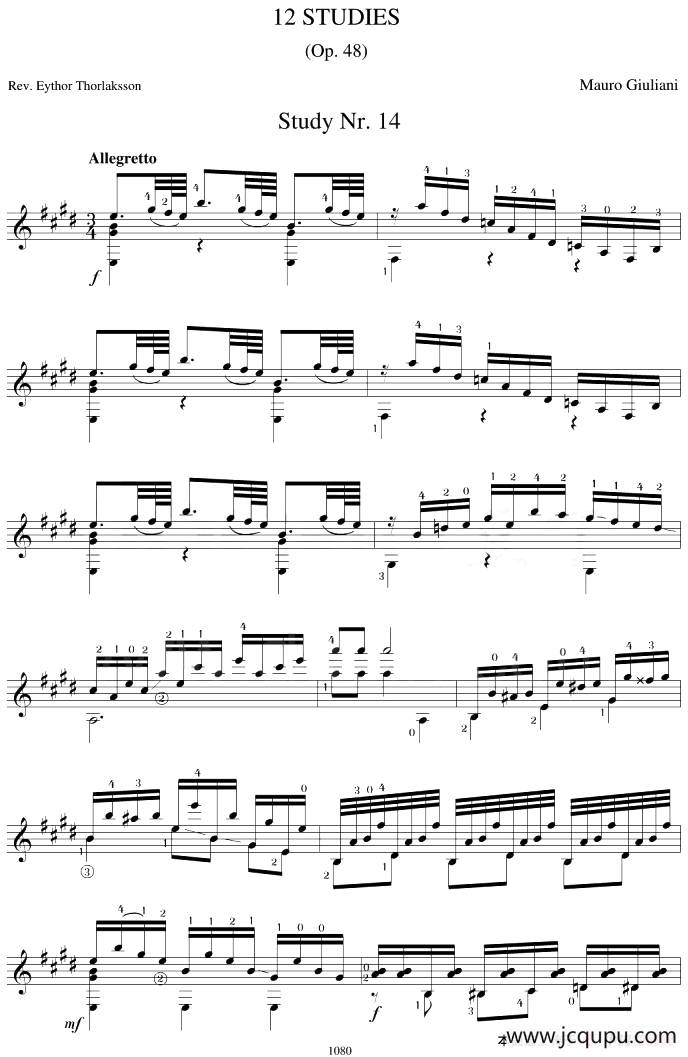 Mauro Giuliani《12 Studies,Op.48》（STUDY 14）简谱