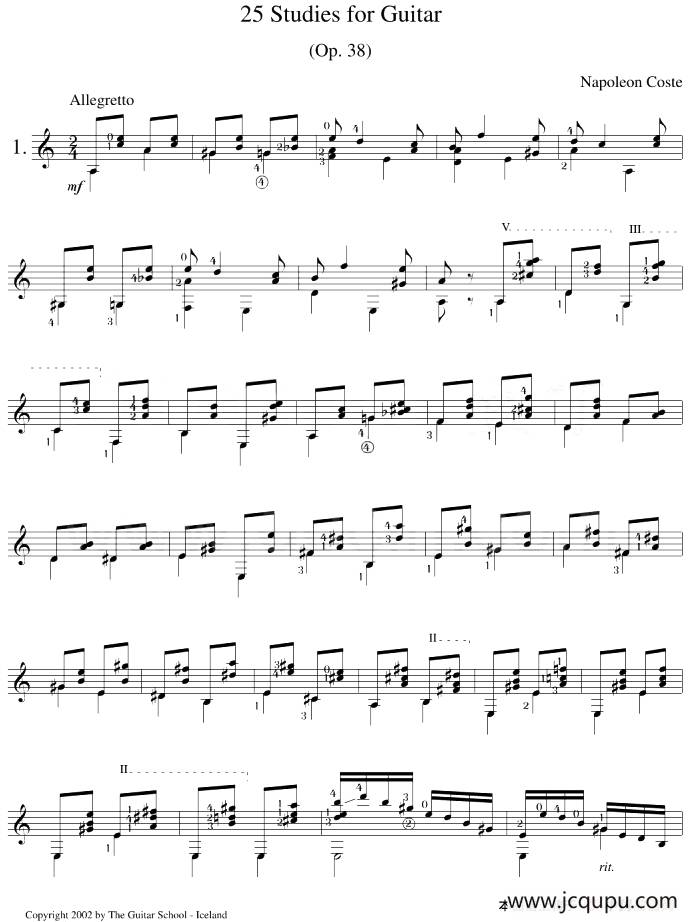 Napoleon Coste《25 Studies,Op.38》（STUDY 1）简谱