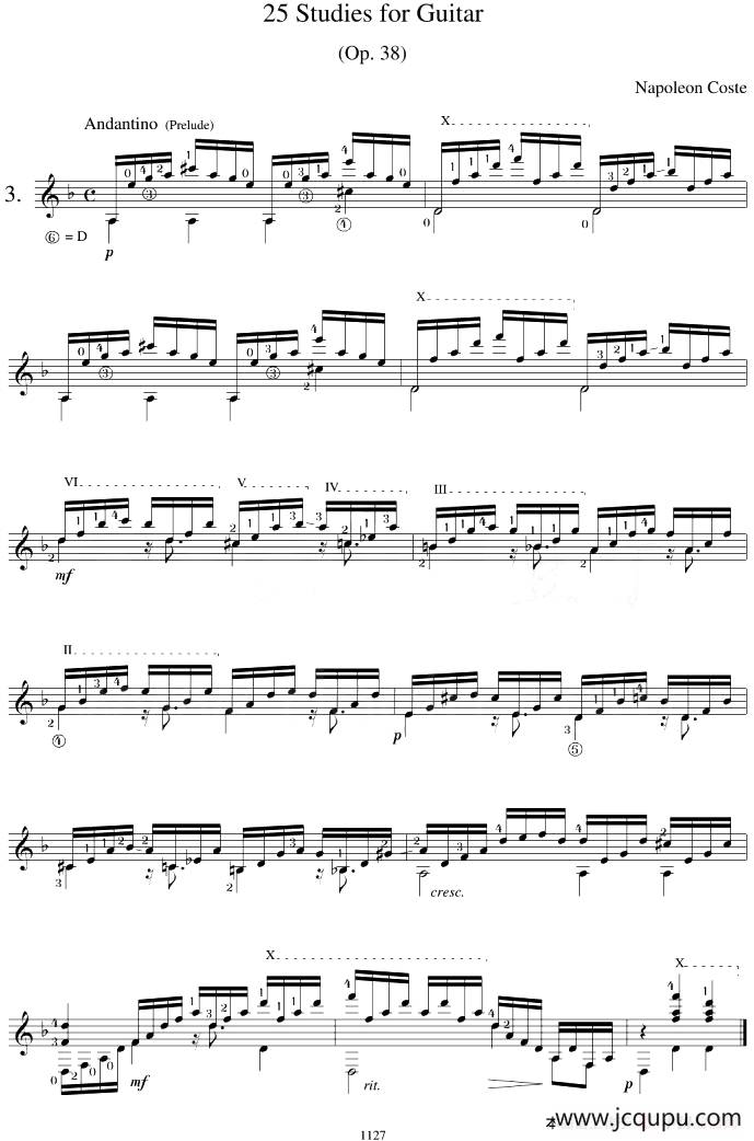 Napoleon Coste《25 Studies,Op.38》（STUDY 3）简谱