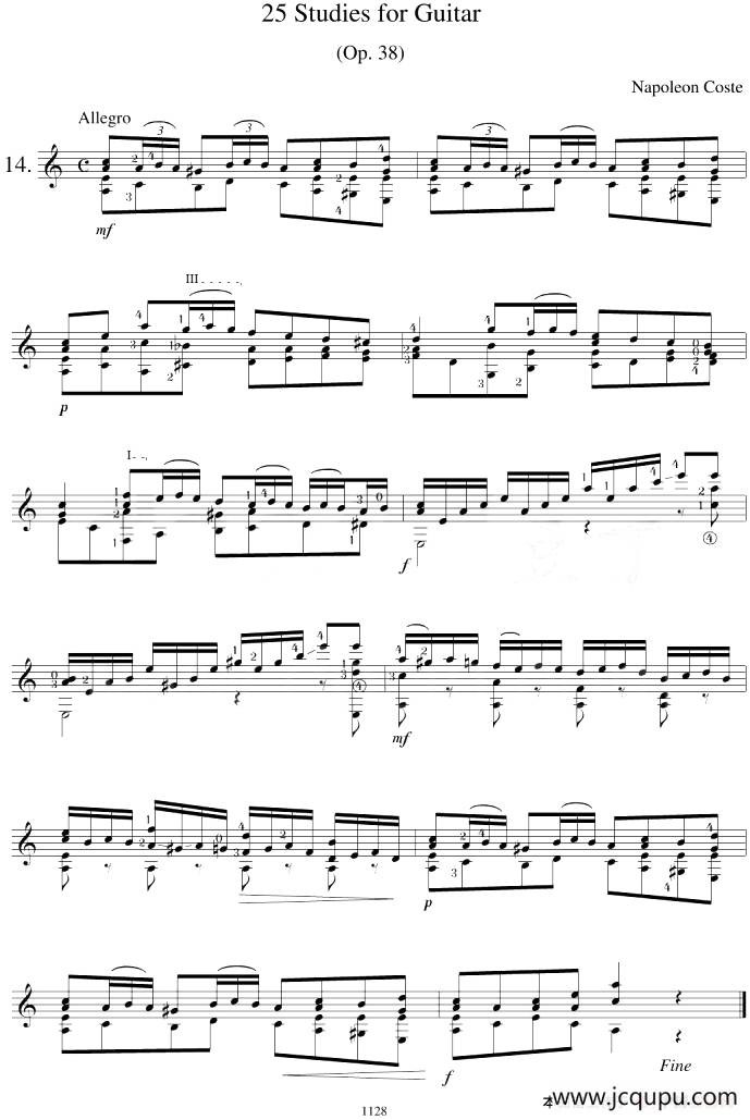 Napoleon Coste《25 Studies,Op.38》（STUDY 14）简谱