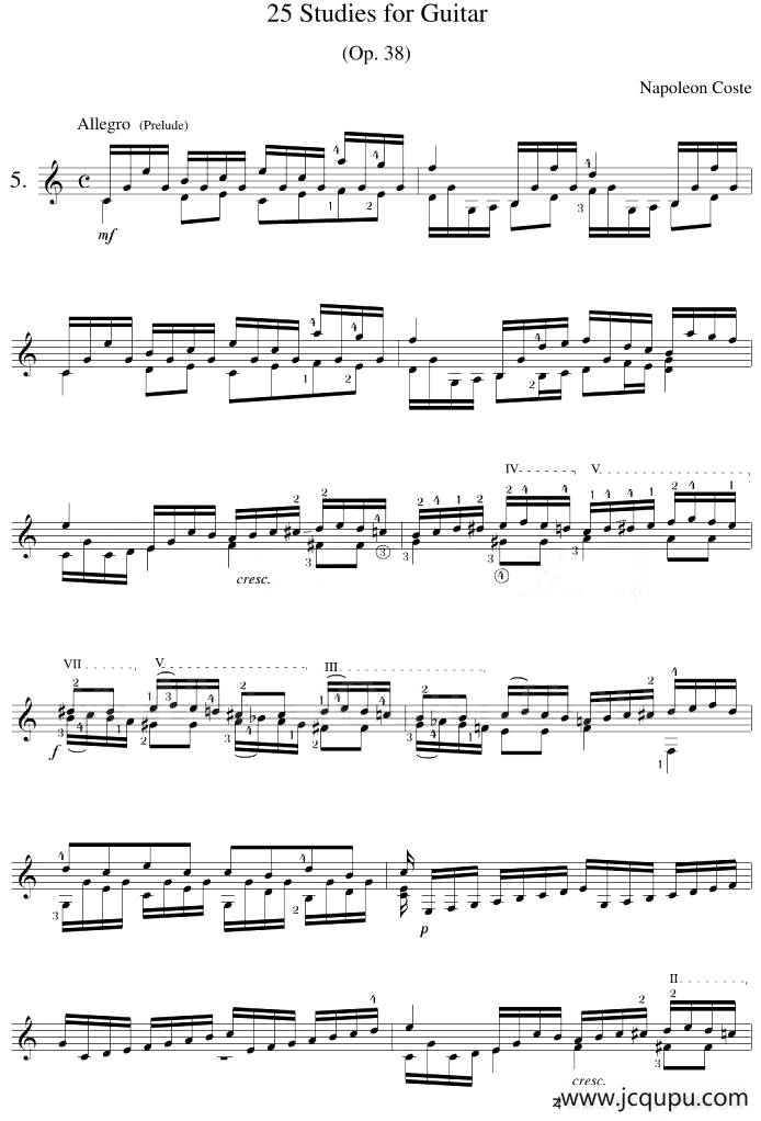 Napoleon Coste《25 Studies,Op.38》（STUDY 5）简谱