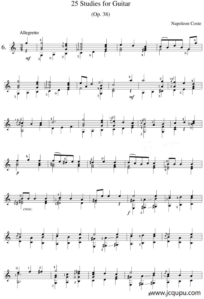 Napoleon Coste《25 Studies,Op.38》（STUDY 6）简谱
