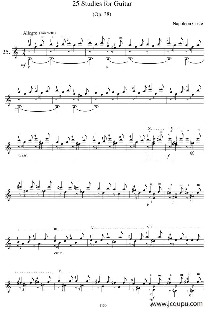 Napoleon Coste《25 Studies,Op.38》（STUDY 25）简谱