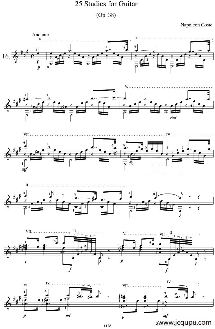 Napoleon Coste《25 Studies,Op.38》（STUDY 16）简谱
