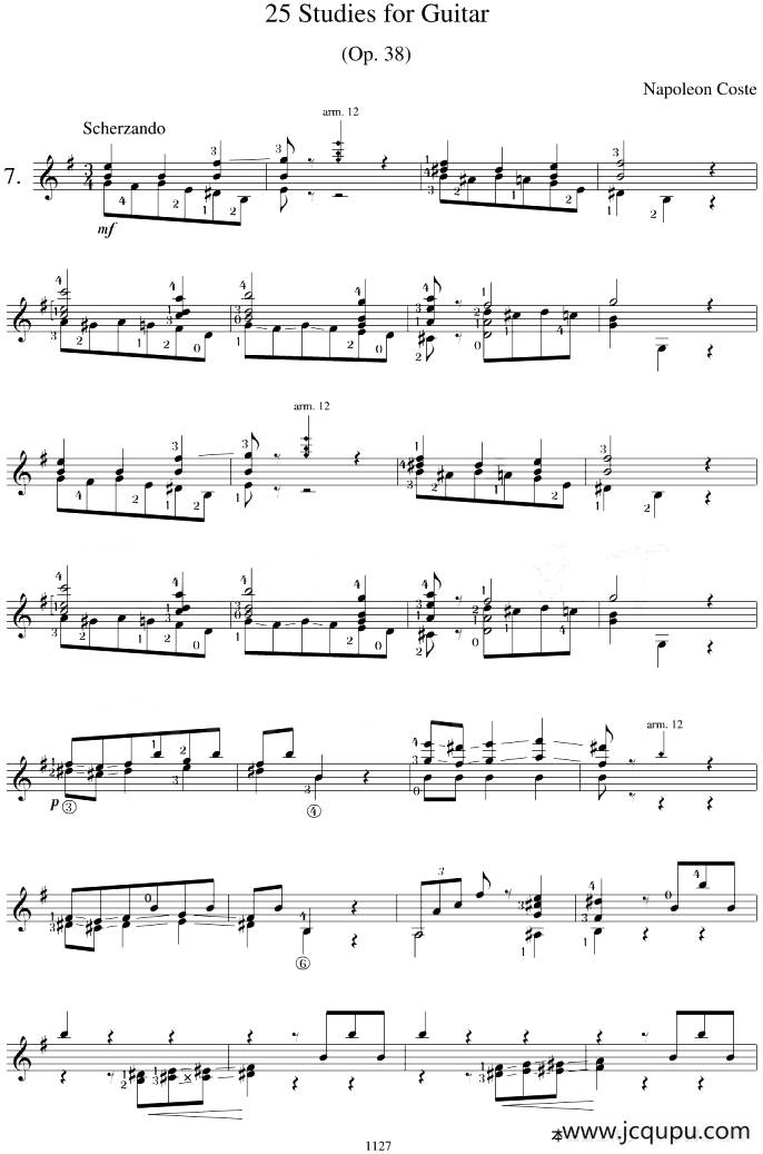 Napoleon Coste《25 Studies,Op.38》（STUDY 7）简谱