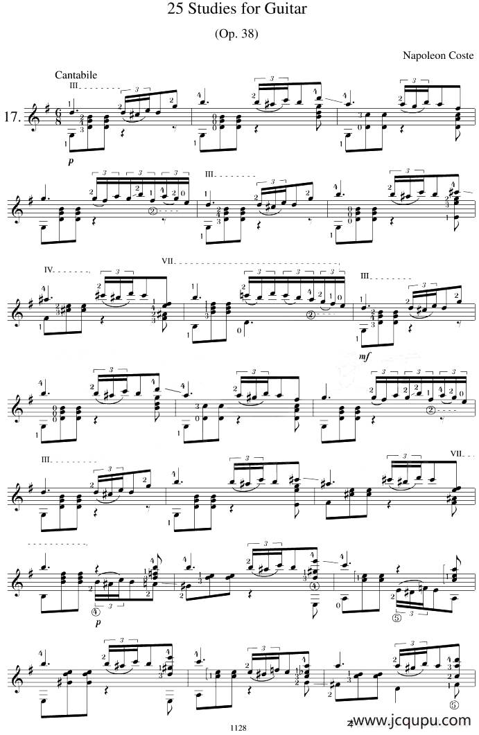 Napoleon Coste《25 Studies,Op.38》（STUDY 17）简谱