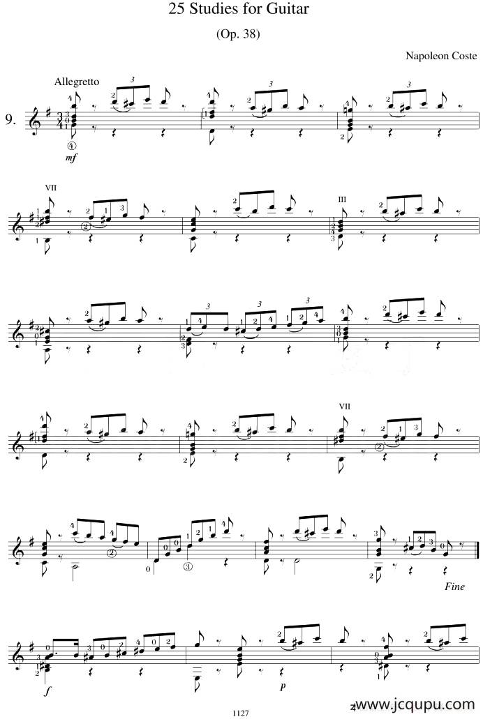 Napoleon Coste《25 Studies,Op.38》（STUDY 9）简谱