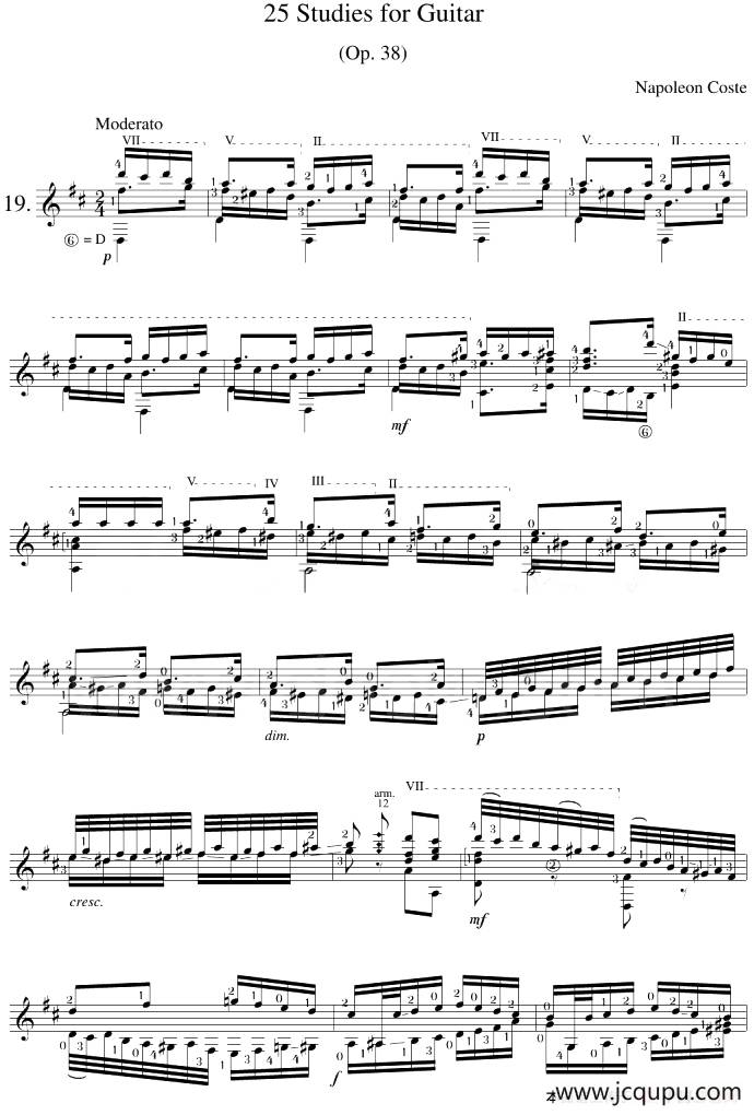 Napoleon Coste《25 Studies,Op.38》（STUDY 19）简谱