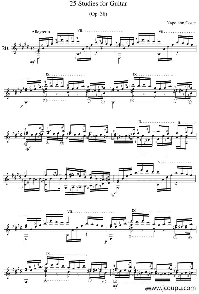 Napoleon Coste《25 Studies,Op.38》（STUDY 20）简谱