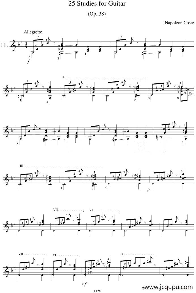 Napoleon Coste《25 Studies,Op.38》（STUDY 11）简谱