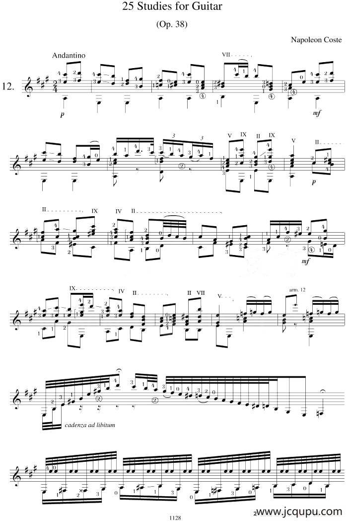 Napoleon Coste《25 Studies,Op.38》（STUDY 12）简谱