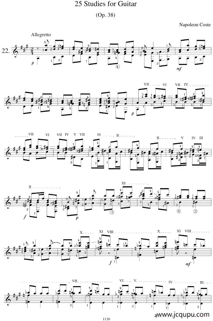 Napoleon Coste《25 Studies,Op.38》（STUDY 22）简谱