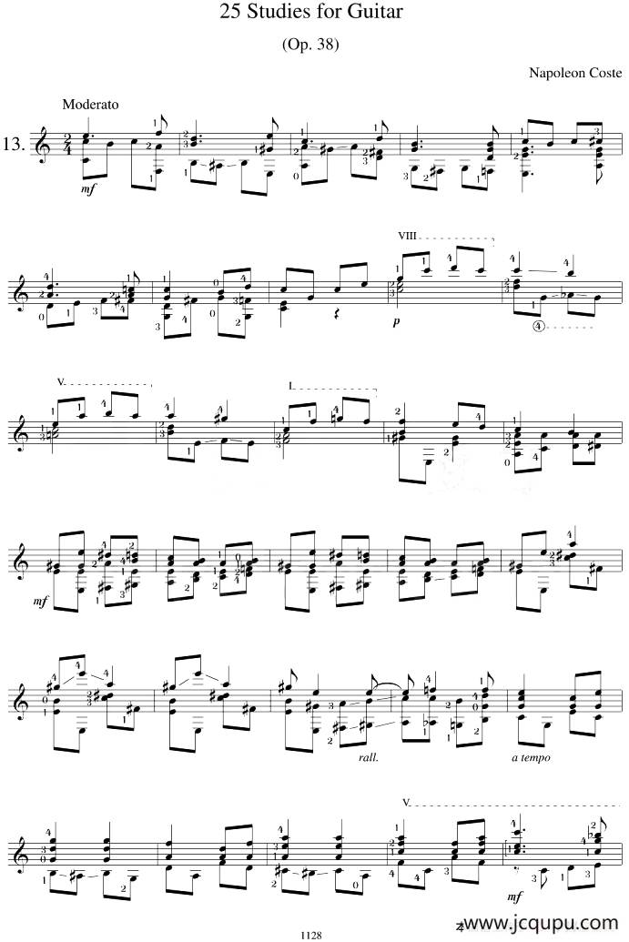 Napoleon Coste《25 Studies,Op.38》（STUDY 13）简谱