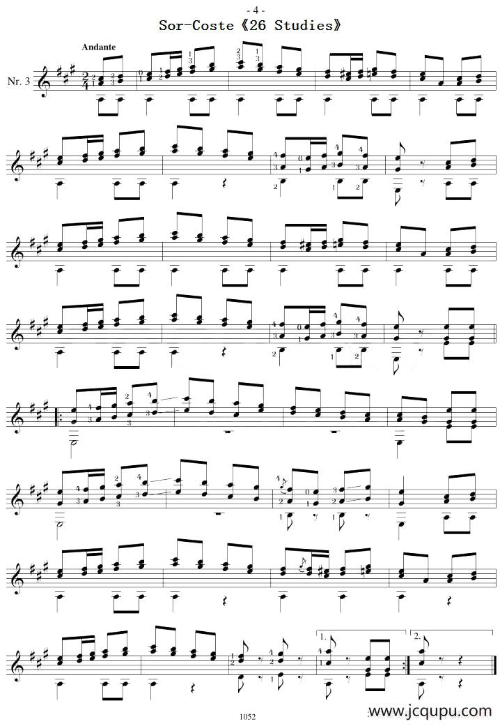 Sor-Coste《26 Studies》（STUDY 3）简谱