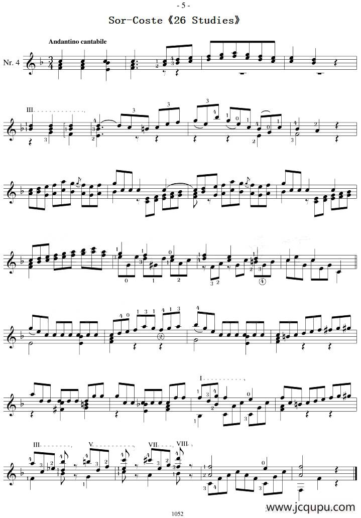 Sor-Coste《26 Studies》（STUDY 4）简谱