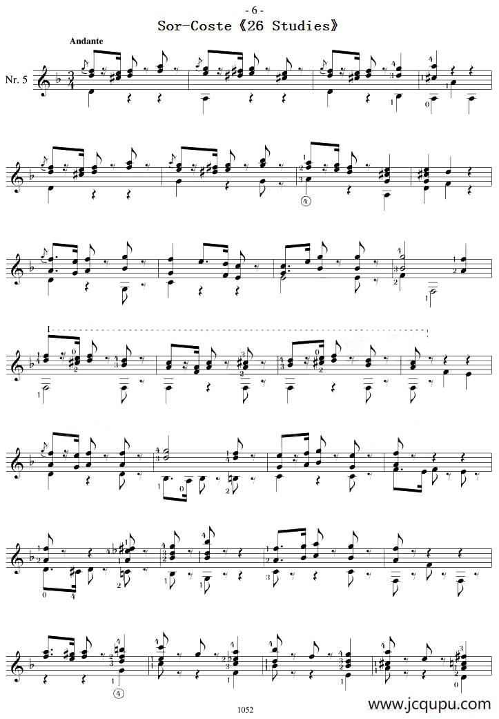 Sor-Coste《26 Studies》（STUDY 5）简谱