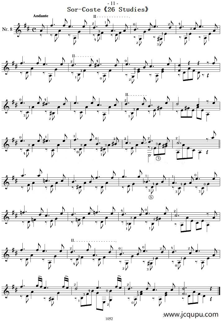 Sor-Coste《26 Studies》（STUDY 8）简谱
