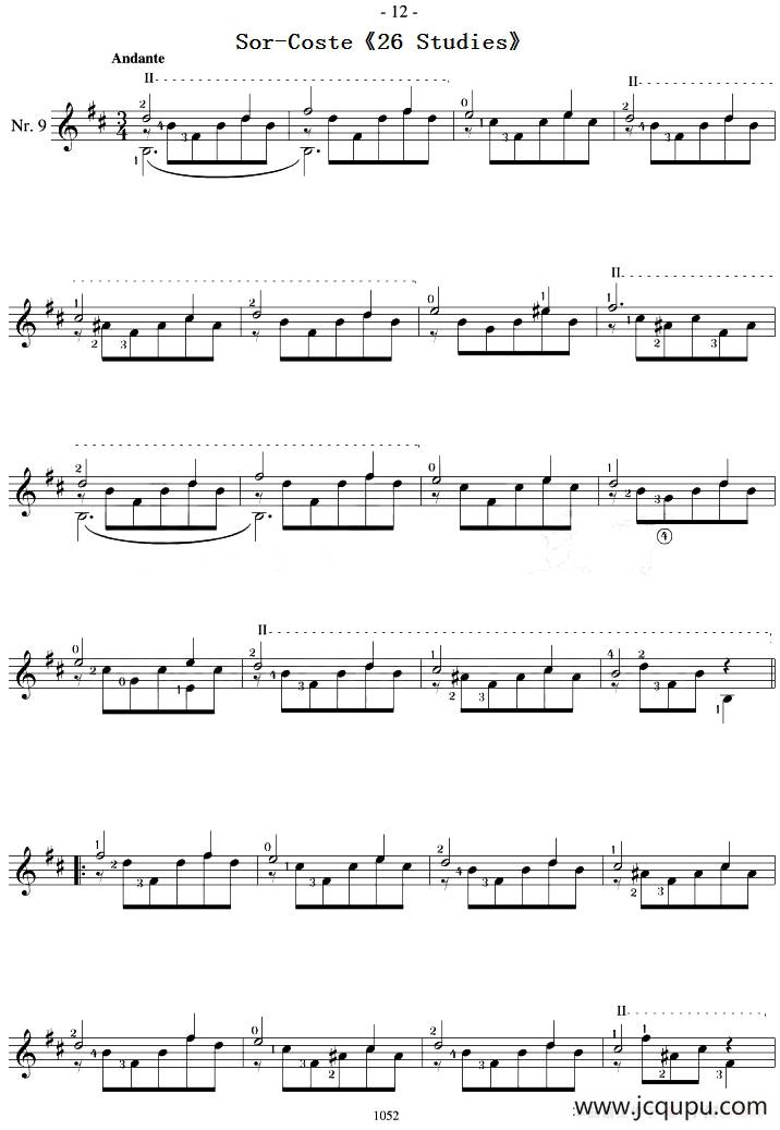 Sor-Coste《26 Studies》（STUDY 9）简谱